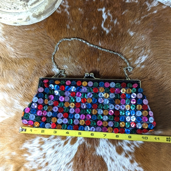 Satin Kisslock Multi Color Button Handbag - Picture 3 of 5